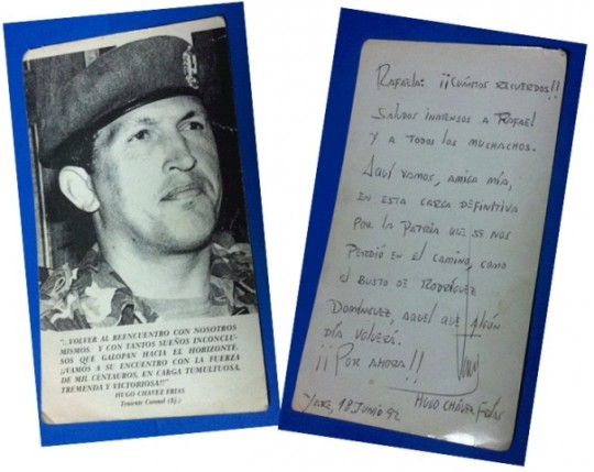 Tarjeta que Chávez le envió a Rafaela de Guedes