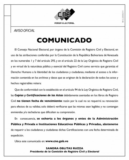 Comunicado CNE