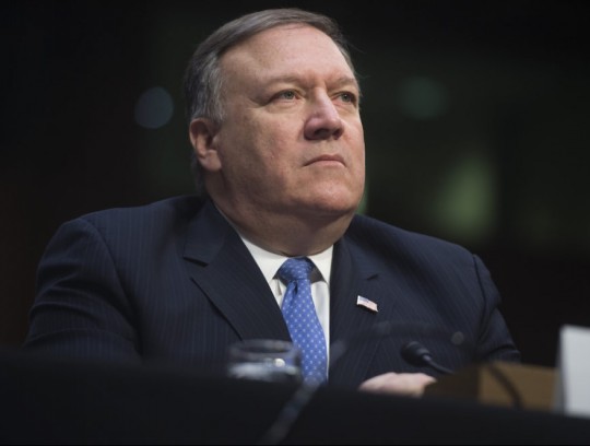 CIA Director Mike Pompeo testifies on worldwide threats during a Senate Intelligence Committee hearing on Capitol Hill in Washington, DC, February 13, 2018. / AFP PHOTO / SAUL LOEB (Photo credit should read SAUL LOEB/AFP/Getty Images)