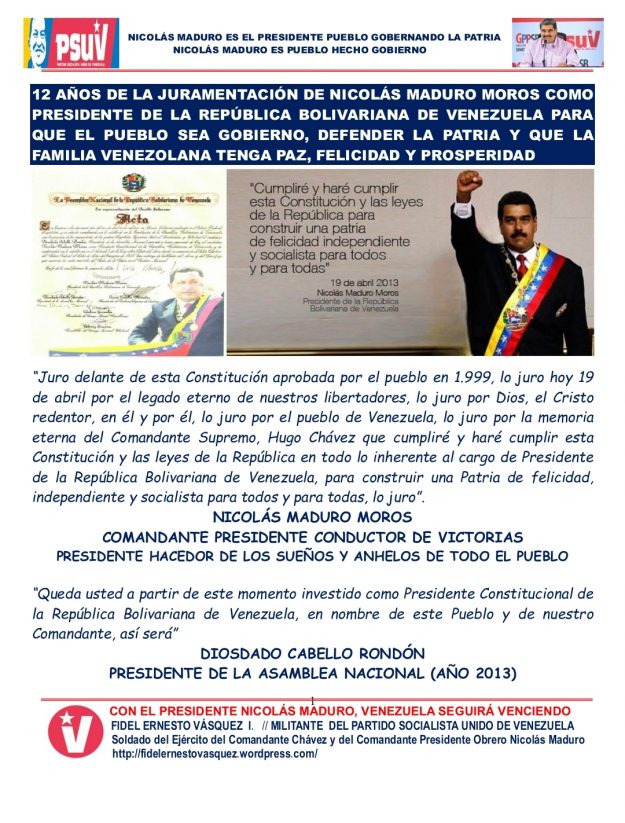12 años de la juramentación de Nicolás Maduro como Presidente de la ...